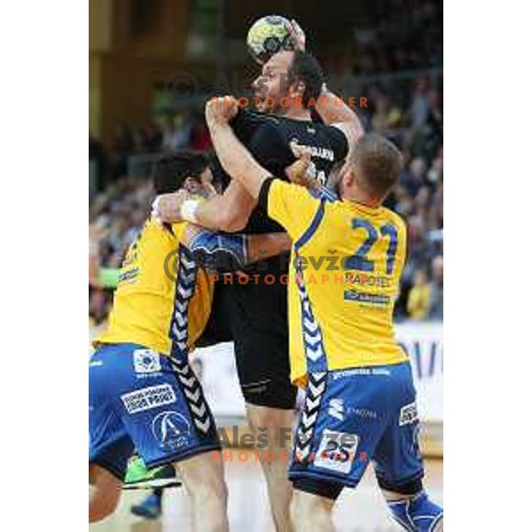 action during 1.NLB Leasing League handball match between RD Koper 2013 and RK Gorenje Velenje in Bonifika Hall, Koper on April 8, 2017