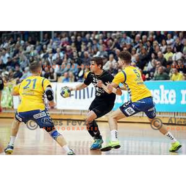 action during 1.NLB Leasing League handball match between RD Koper 2013 and RK Gorenje Velenje in Bonifika Hall, Koper on April 8, 2017