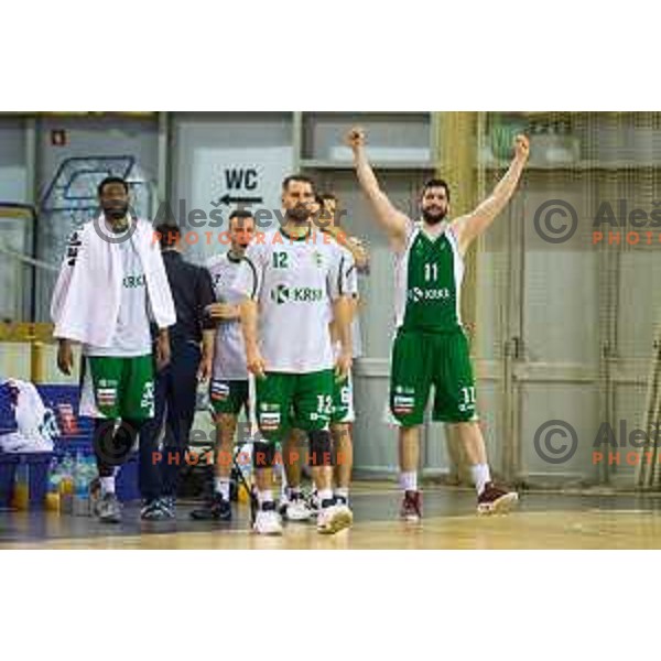 in action during Nova KBM basketball match between Union Olimpija and Krka at Tivoli Hall, Ljubljana, Slovenia, on April 8th, 2017.