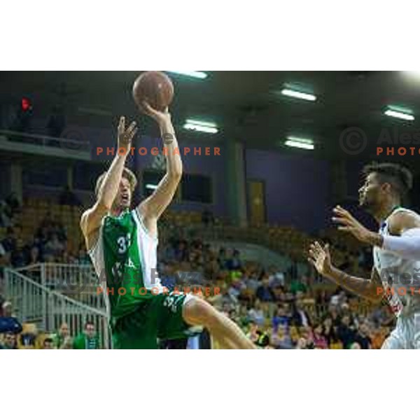Marko Lukovic of Krka in action during Nova KBM basketball match between Union Olimpija and Krka at Tivoli Hall, Ljubljana, Slovenia, on April 8th, 2017.
