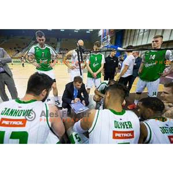 in action during Nova KBM basketball match between Union Olimpija and Krka at Tivoli Hall, Ljubljana, Slovenia, on April 8th, 2017.