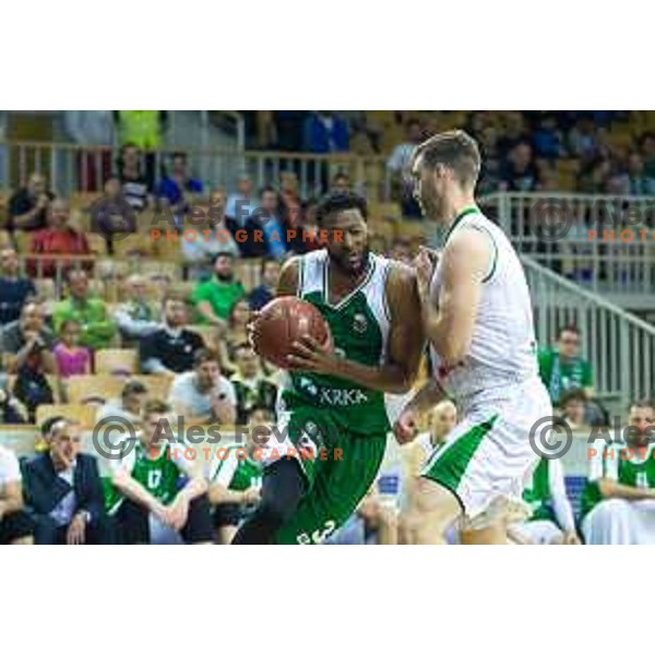 Tequan Elliott Dominque of Krka in action during Nova KBM basketball match between Union Olimpija and Krka at Tivoli Hall, Ljubljana, Slovenia, on April 8th, 2017.
