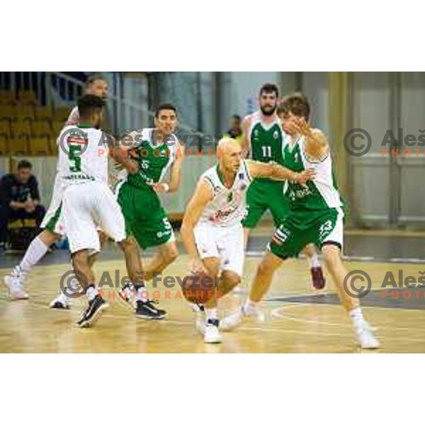 Marko Mulalic of Union Olimpija in action during Nova KBM basketball match between Union Olimpija and Krka at Tivoli Hall, Ljubljana, Slovenia, on April 8th, 2017.