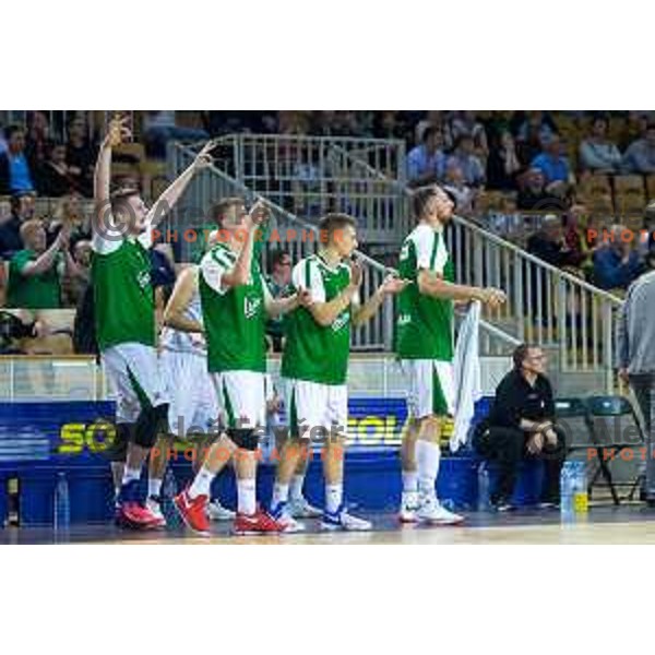 in action during Nova KBM basketball match between Union Olimpija and Krka at Tivoli Hall, Ljubljana, Slovenia, on April 8th, 2017.