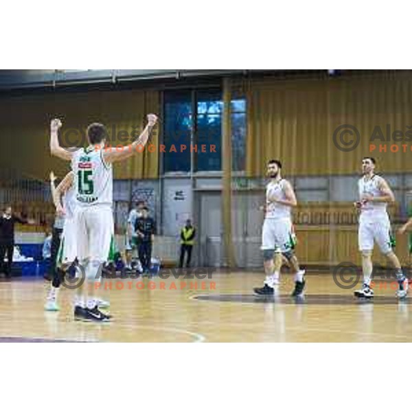 in action during Nova KBM basketball match between Union Olimpija and Krka at Tivoli Hall, Ljubljana, Slovenia, on April 8th, 2017.