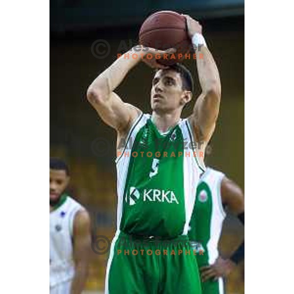 Erjon Kastrati of Krka in action during Nova KBM basketball match between Union Olimpija and Krka at Tivoli Hall, Ljubljana, Slovenia, on April 8th, 2017.