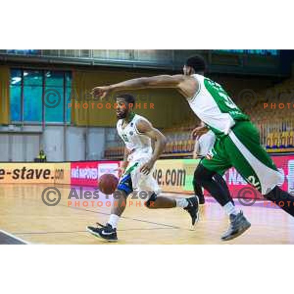 Miguel Jefferson Brandon of Union Olimpija in action during Nova KBM basketball match between Union Olimpija and Krka at Tivoli Hall, Ljubljana, Slovenia, on April 8th, 2017.
