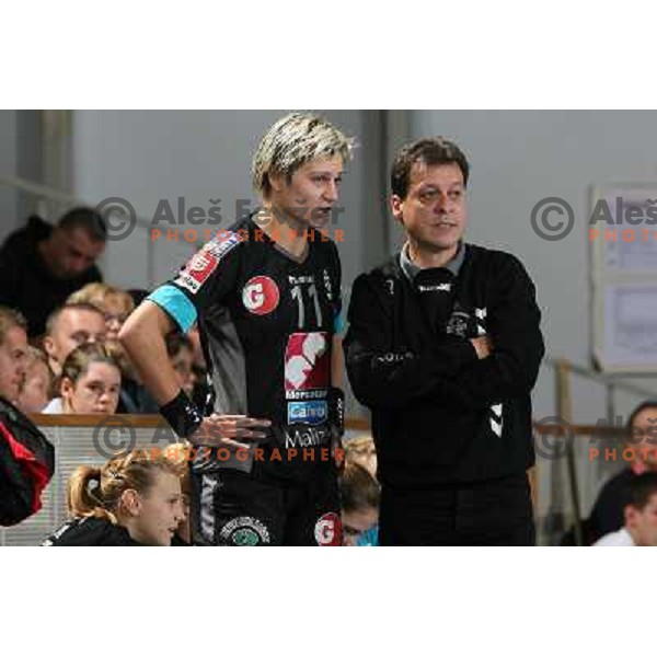 Freser (11) and Cotar at handball game Krim Mercator - Nurnberg in second round of Champions league, played in Ljubljana 3.11.2007. Photo by Ales Fevzer 