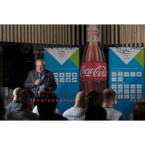 Brane Dmitrovic at the Slovenia Ice Hockey team for the Winter Olympic games Pyongchang 2018 at OKS presentation for sponsors at Bled, Slovenia on April 13, 2017