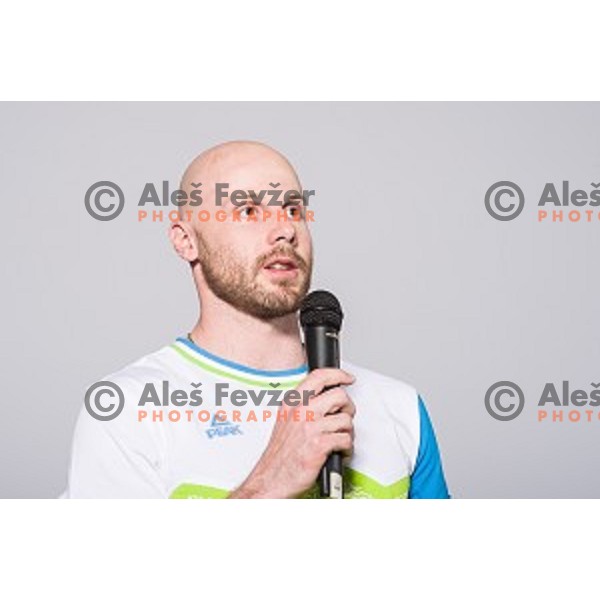 Jan Mursak of Slovenia Ice Hockey team for the Winter Olympic games Pyongchang 2018 at OKS presentation for sponsors at Bled, Slovenia on April 13, 2017