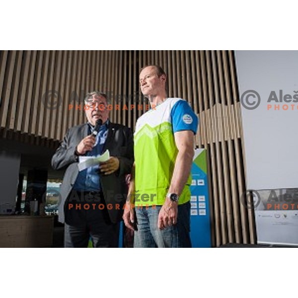 Brane Dmitrovic and Nik Zupancic of Slovenia Ice Hockey team for the Winter Olympic games Pyongchang 2018 at OKS presentation for sponsors at Bled, Slovenia on April 13, 2017