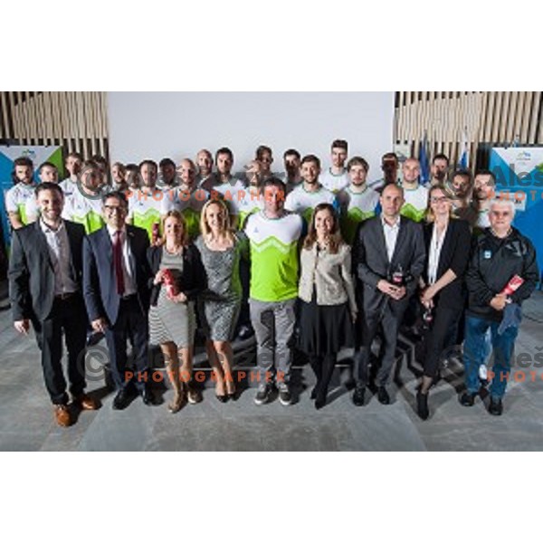 the Slovenia Ice Hockey team for the Winter Olympic games Pyeongchang 2018 at OKS presentation for sponsors at Bled, Slovenia on April 13, 2017
