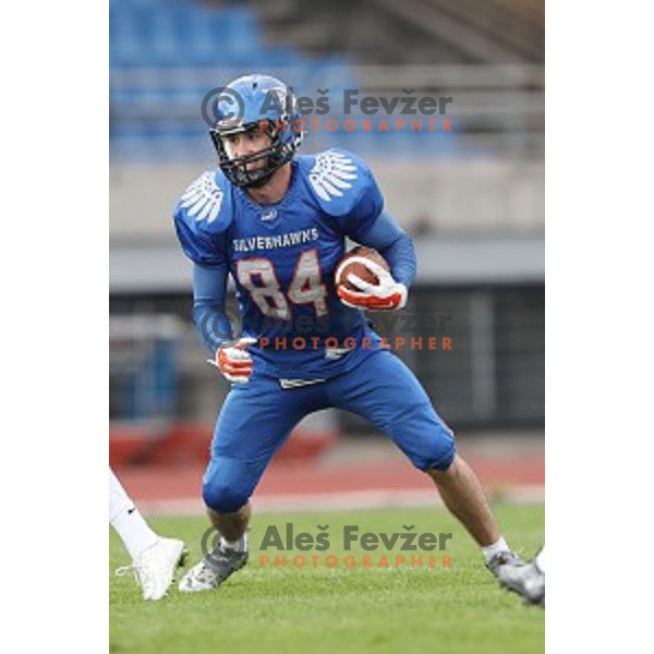 WR Matic Tomse nr.84 of Silverhawks in action during Austrian Football League match between Ljubljana Silverhawks and Swarco Raiders in Ljubljana on April 15, 2017