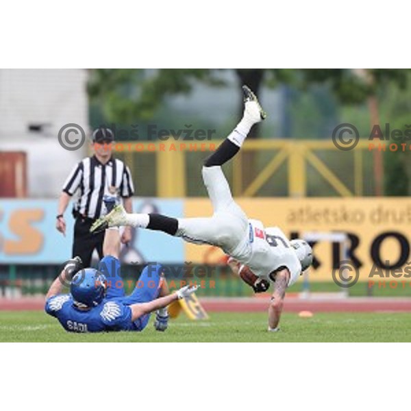 action during Austrian Football League match between Ljubljana Silverhawks and Swarco Raiders in Ljubljana on April 15, 2017