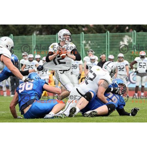 QB Sean Shelton nr.12 of Swarco Raiders in action during Austrian Football League match between Ljubljana Silverhawks and Swarco Raiders in Ljubljana on April 15, 2017