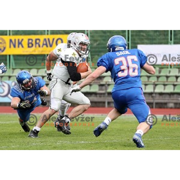 QB Sean Shelton nr.12 of Swarco Raiders in action during Austrian Football League match between Ljubljana Silverhawks and Swarco Raiders in Ljubljana on April 15, 2017