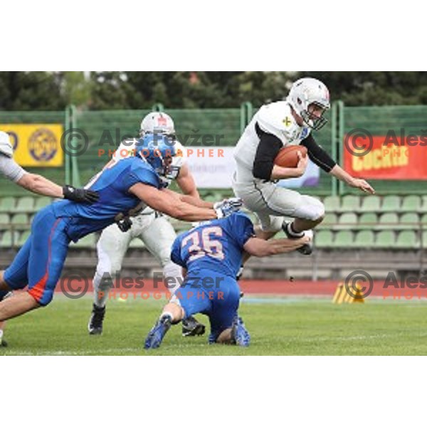 QB Sean Shelton nr.12 of Swarco Raiders in action during Austrian Football League match between Ljubljana Silverhawks and Swarco Raiders in Ljubljana on April 15, 2017