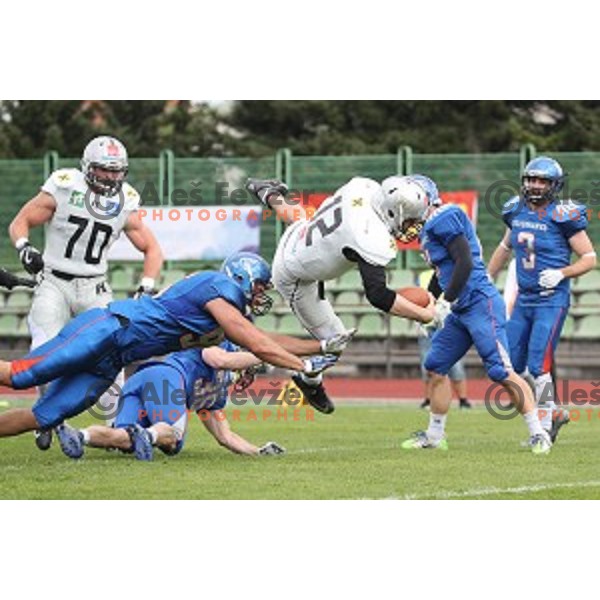 QB Sean Shelton nr.12 of Swarco Raiders in action during Austrian Football League match between Ljubljana Silverhawks and Swarco Raiders in Ljubljana on April 15, 2017