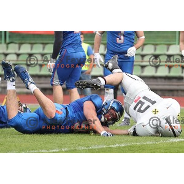 QB Sean Shelton nr.12 of Swarco Raiders in action during Austrian Football League match between Ljubljana Silverhawks and Swarco Raiders in Ljubljana on April 15, 2017