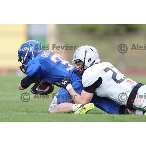 action during Austrian Football League match between Ljubljana Silverhawks and Swarco Raiders in Ljubljana on April 15, 2017