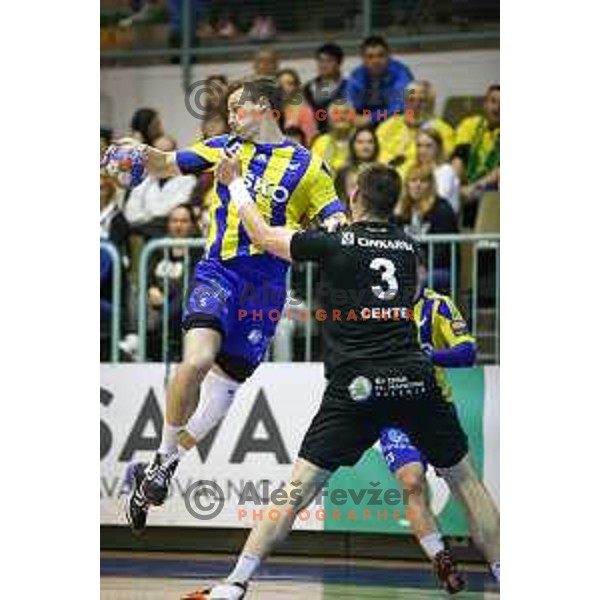 Jaka Malus of Celje in action during handball match between Celje PL - Gorenje Velenje, semi final Slovenia cup match 2016/17, played in Dvorana Tabor, Maribor, Slovenia on April 15, 2017