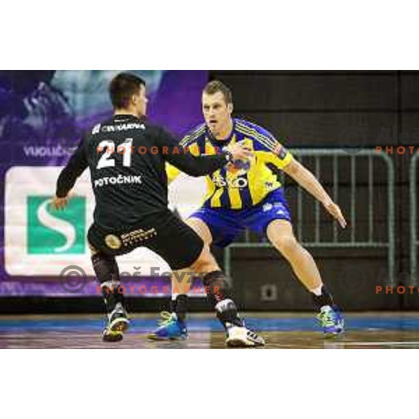 of Celje in action during handball match between Celje PL - Gorenje Velenje, semi final Slovenia cup match 2016/17, played in Dvorana Tabor, Maribor, Slovenia on April 15, 2017