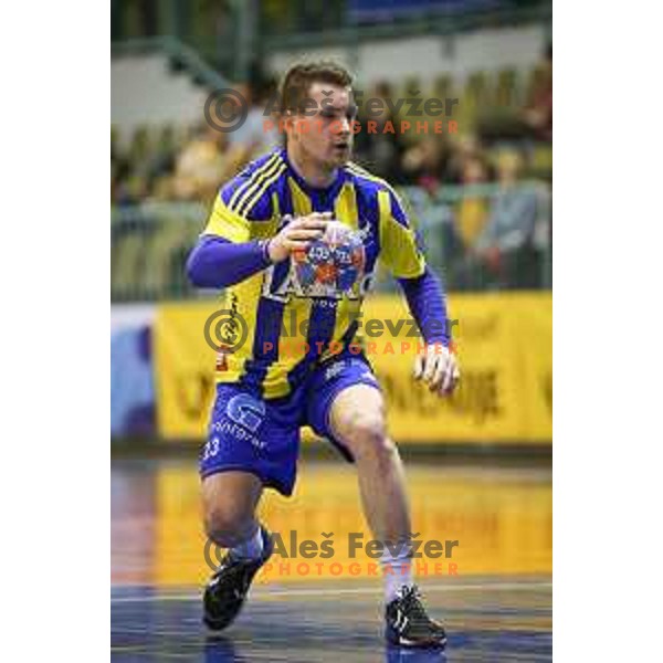 Miha Zarabec of Celje in action during handball match between Celje PL - Gorenje Velenje, semi final Slovenia cup match 2016/17, played in Dvorana Tabor, Maribor, Slovenia on April 15, 2017