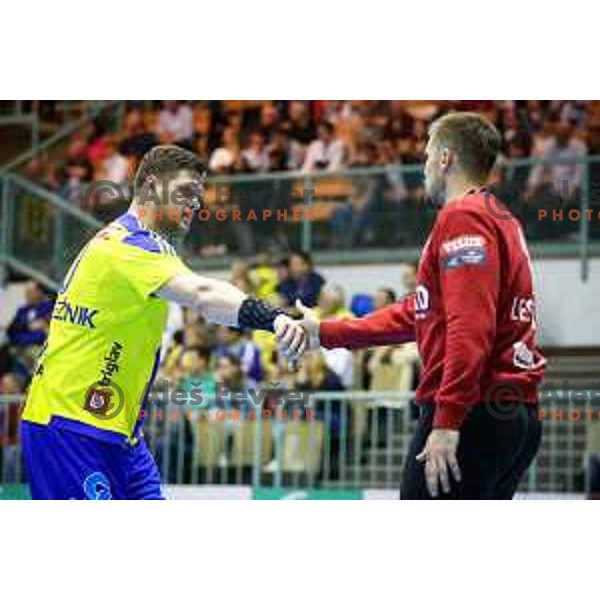 Matic Suholeznik and Urban Lesjak of Celje in action during handball match between Celje PL - Gorenje Velenje, semi final Slovenia cup match 2016/17, played in Dvorana Tabor, Maribor, Slovenia on April 15, 2017