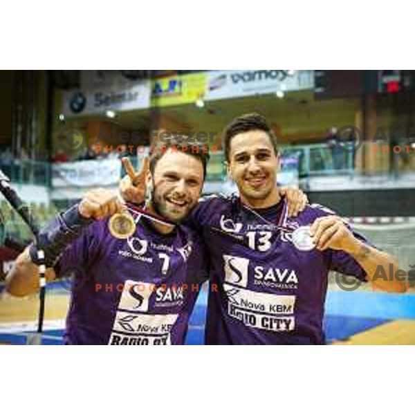 David Bogadi and Tadej Sok of Maribor Branik celebrating after handball match between Maribor Branik - Celje PL, final Slovenia cup match 2016/17, played in Dvorana Tabor, Maribor, Slovenia on April 16, 2017