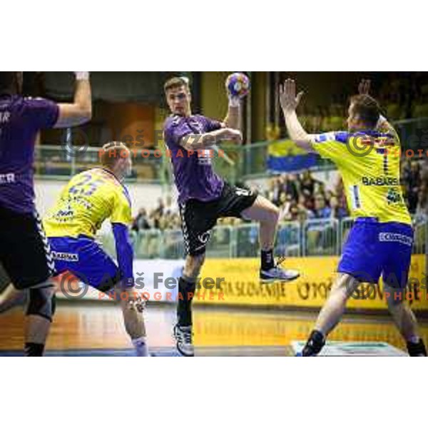 Gasper Hrastnik of Maribor Branik in action during handball match between Maribor Branik - Celje PL, final Slovenia cup match 2016/17, played in Dvorana Tabor, Maribor, Slovenia on April 16, 2017