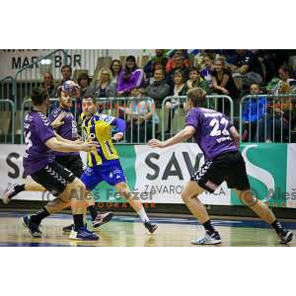 Miha Zarabec of Celje PL in action during handball match between Maribor Branik - Celje PL, final Slovenia cup match 2016/17, played in Dvorana Tabor, Maribor, Slovenia on April 16, 2017