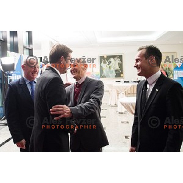 Miro Cerar, Bogdan Gabrovec, Miro Cerar, Tomaz Baraga during the event of the Slovenian Olympic committee foundation for young sportsmen in Ljubljana, Slovenia on April 18, 2017