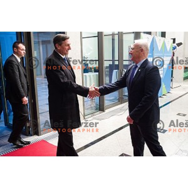 Borut Pahor, Bogdan Gabrovec during the event of the Slovenian Olympic committee foundation for young sportsmen in Ljubljana, Slovenia on April 18, 2017