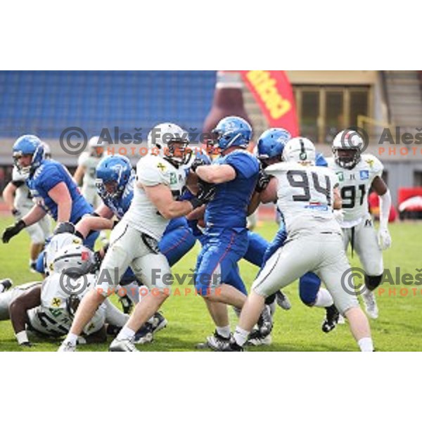 action during Austrian Football League match between Ljubljana Silverhawks and Swarco Raiders in Ljubljana on April 15, 2017