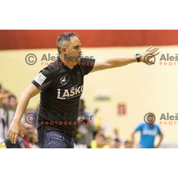 Celje’s head coach Branko Tamse reacting during 1 NLB Leasing League match between Gorenje and Celje PL, in Velenje, on April 26th, 2017 