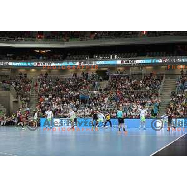 action during Euro 2018 Qualifyers handball match between Slovenia and Germany in SRC Stozice, Ljubljana, Slovenia on May 3,2017