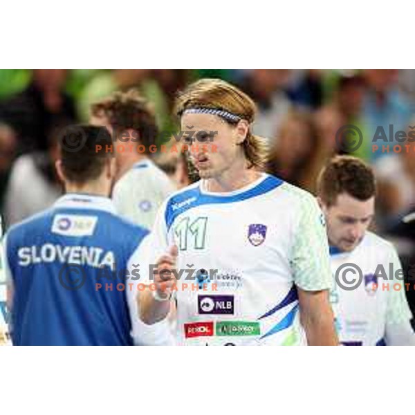 Jure Dolenec in action during Euro 2018 Qualifyers handball match between Slovenia and Germany in SRC Stozice, Ljubljana, Slovenia on May 3,2017