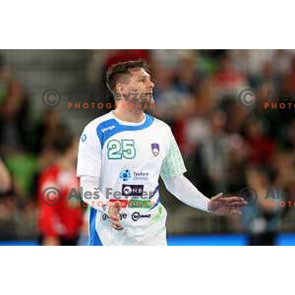 Marko Bezjak in action during Euro 2018 Qualifyers handball match between Slovenia and Germany in SRC Stozice, Ljubljana, Slovenia on May 3,2017