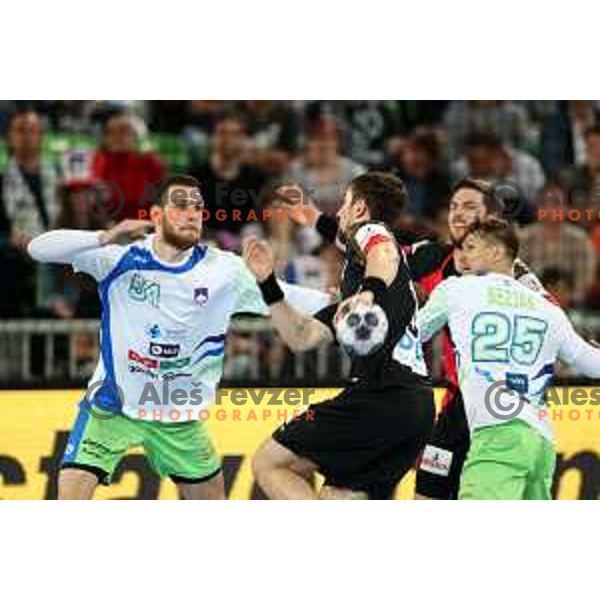 action during Euro 2018 Qualifyers handball match between Slovenia and Germany in SRC Stozice, Ljubljana, Slovenia on May 3,2017