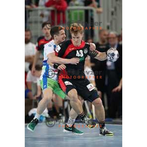 Simon Razgor and Pieczkowski in action during Euro 2018 Qualifyers handball match between Slovenia and Germany in SRC Stozice, Ljubljana, Slovenia on May 3,2017