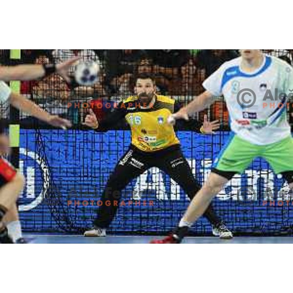 Primoz Prost in action during Euro 2018 Qualifyers handball match between Slovenia and Germany in SRC Stozice, Ljubljana, Slovenia on May 3,2017