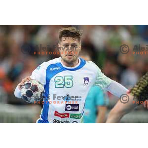 Marko Bezjak in action during Euro 2018 Qualifyers handball match between Slovenia and Germany in SRC Stozice, Ljubljana, Slovenia on May 3,2017