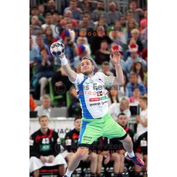 Gasper Marguc in action during Euro 2018 Qualifyers handball match between Slovenia and Germany in SRC Stozice, Ljubljana, Slovenia on May 3,2017