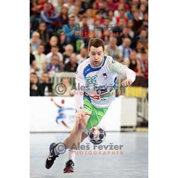 Miha Zarabec in action during Euro 2018 Qualifyers handball match between Slovenia and Germany in SRC Stozice, Ljubljana, Slovenia on May 3,2017