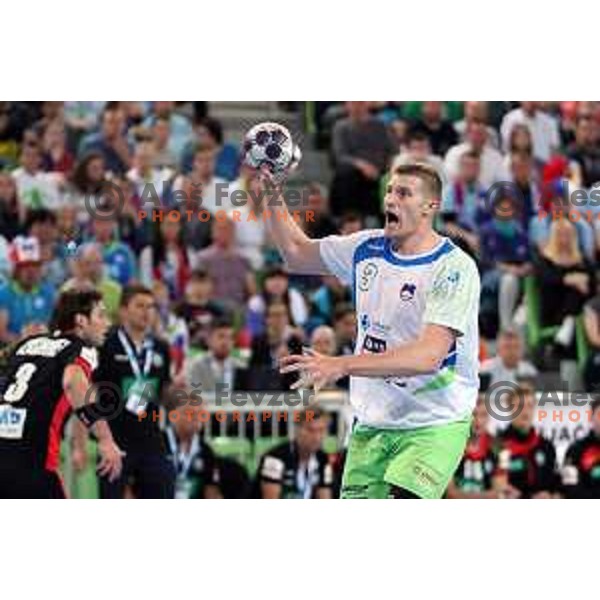 Blaz Blagotinsek in action during Euro 2018 Qualifyers handball match between Slovenia and Germany in SRC Stozice, Ljubljana, Slovenia on May 3,2017