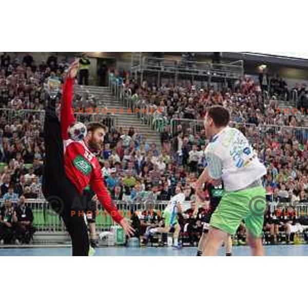 action during Euro 2018 Qualifyers handball match between Slovenia and Germany in SRC Stozice, Ljubljana, Slovenia on May 3,2017