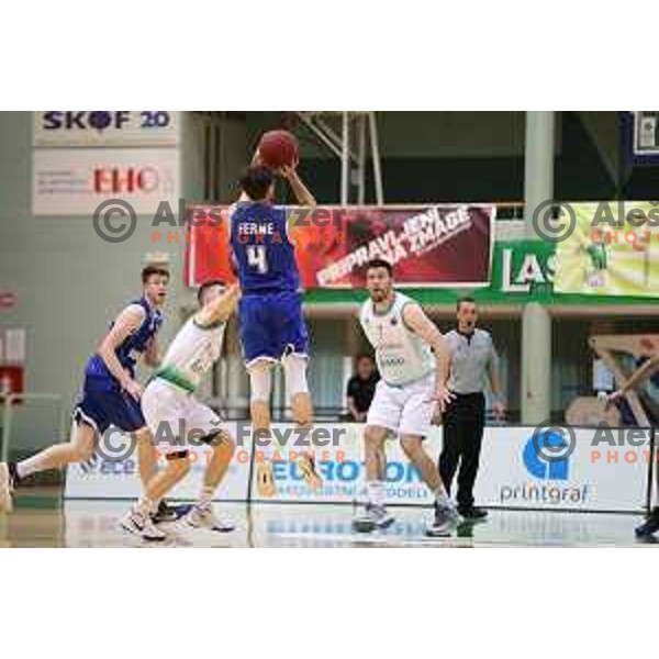 Tadej Ferme in action during semi-final of Nova KBM league basketball match between Zlatorog Lasko and Rogaska in Tri Lilije Hall, Lasko, Slovenia on May 10, 2017