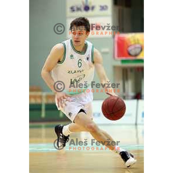 Jernej Ledl of Zlatorog Lasko in action during semi-final of Nova KBM league basketball match between Zlatorog Lasko and Rogaska in Tri Lilije Hall, Lasko, Slovenia on May 10, 2017
