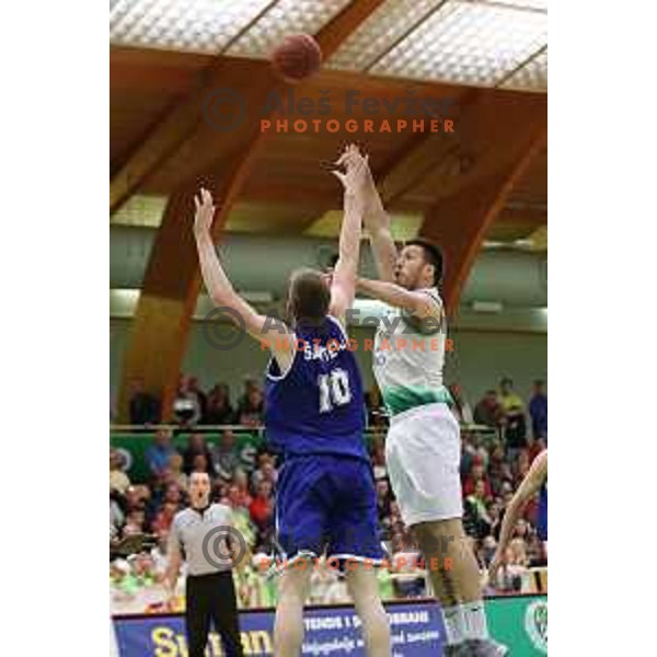 Matej Krusic in action during semi-final of Nova KBM league basketball match between Zlatorog Lasko and Rogaska in Tri Lilije Hall, Lasko, Slovenia on May 10, 2017