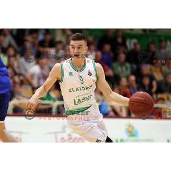 Nejc Baric of Zlatorog Lasko in action during semi-final of Nova KBM league basketball match between Zlatorog Lasko and Rogaska in Tri Lilije Hall, Lasko, Slovenia on May 10, 2017